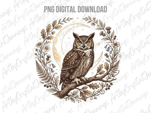 Download Mystical Floral Owl &amp; Moon Celestial PNG - Celestial Collection