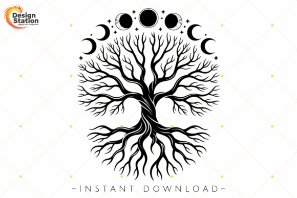 Download Mystical Celestial Tree Moon Phase PNG - Celestial Collection
