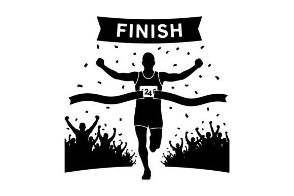 Download Silhouette of a Runner Crossing the Fini - Runner Collection