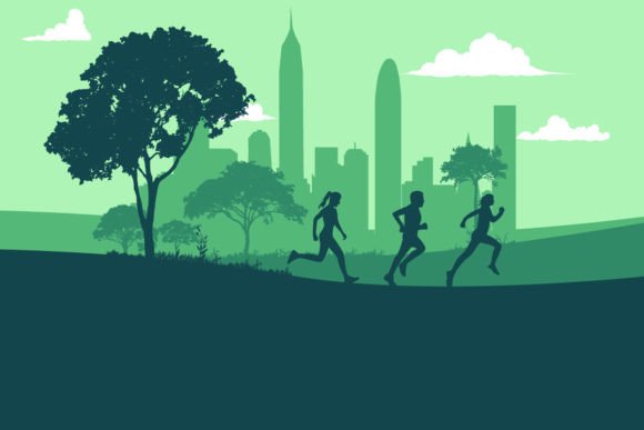Download Runner Marathon in the Town Silhouette - Runner Collection
