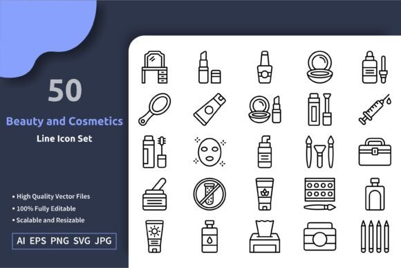 Download 50 Vector Beauty and Cosmetics Line Icon - Premium Bundle