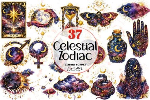 Download Mystical Moon Stars Celestial Zodiac - Celestial Collection